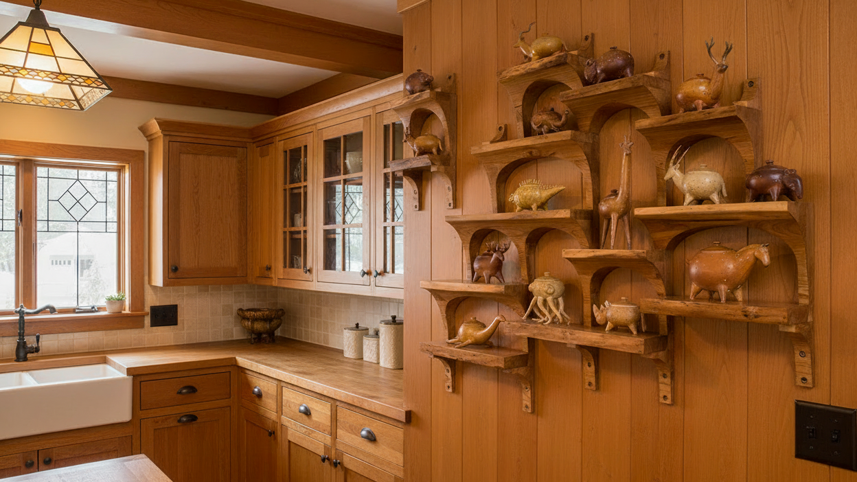 Refined craftsman kitchen with accurate shelving